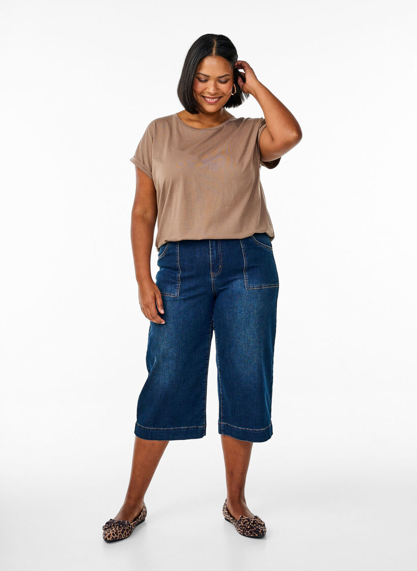 T-shirt met korte mouwen in een katoenmix, Bruin, Model image number 1