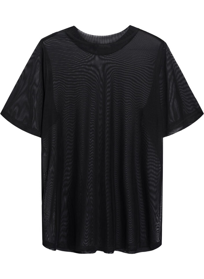 Mesh blouse met korte mouwen, Zwart, Packshot image number 1