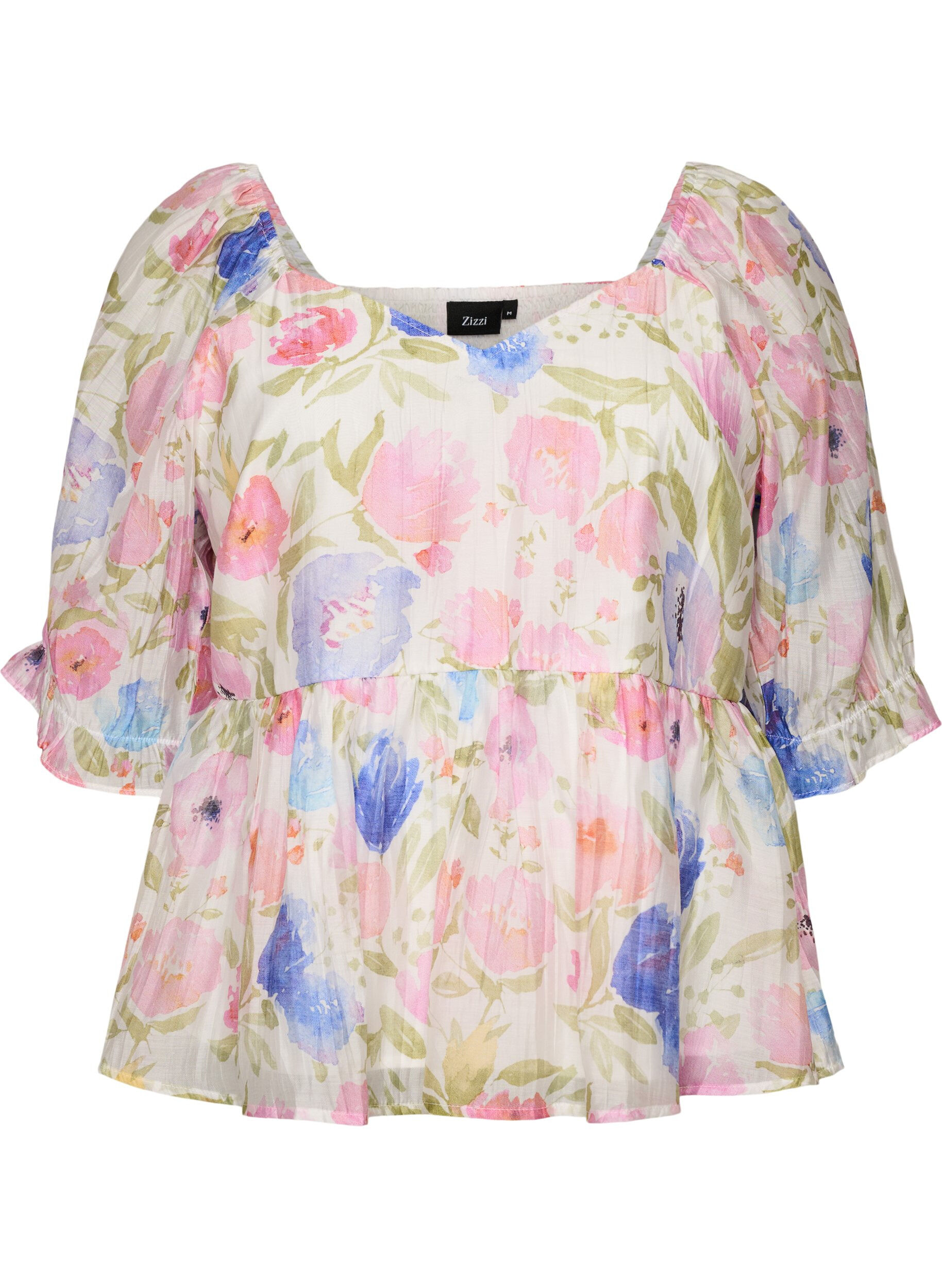 Lyocell blouse met bloemenprint en hartvormige halslijn