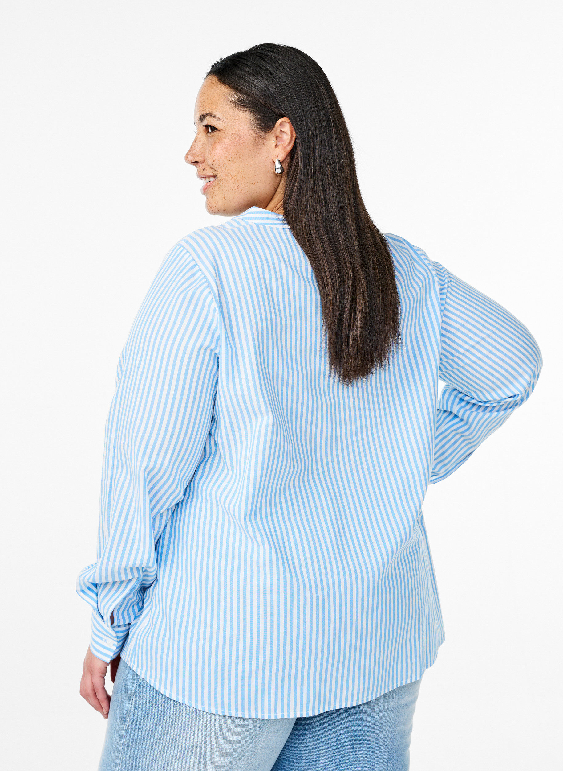 ZizziGestreepte blouse met strikdetail, Blauw, Model image number 2