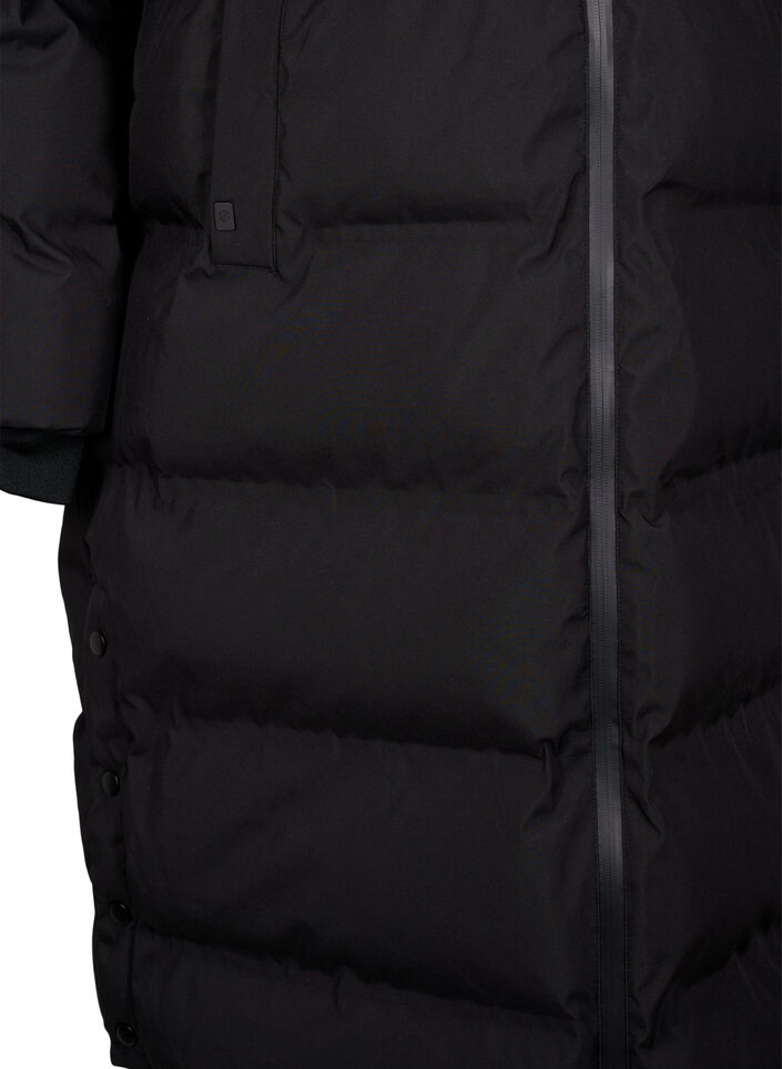 Lange puffer winterjas met capuchon, Zwart, Packshot image number 3