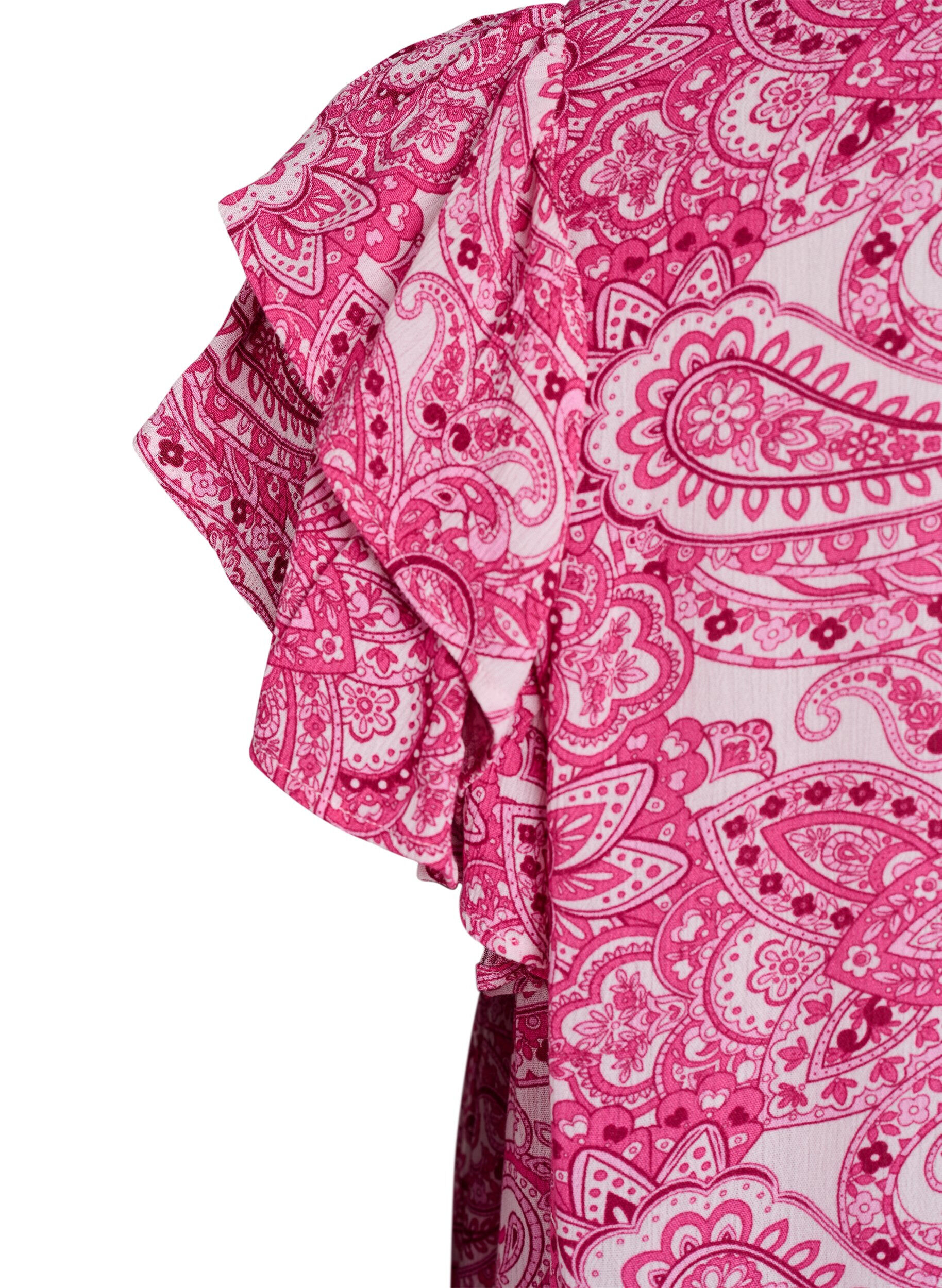 Zizzi Blouse imprim&eacute;e en viscose avec volants, Rose, Packshot image number 3