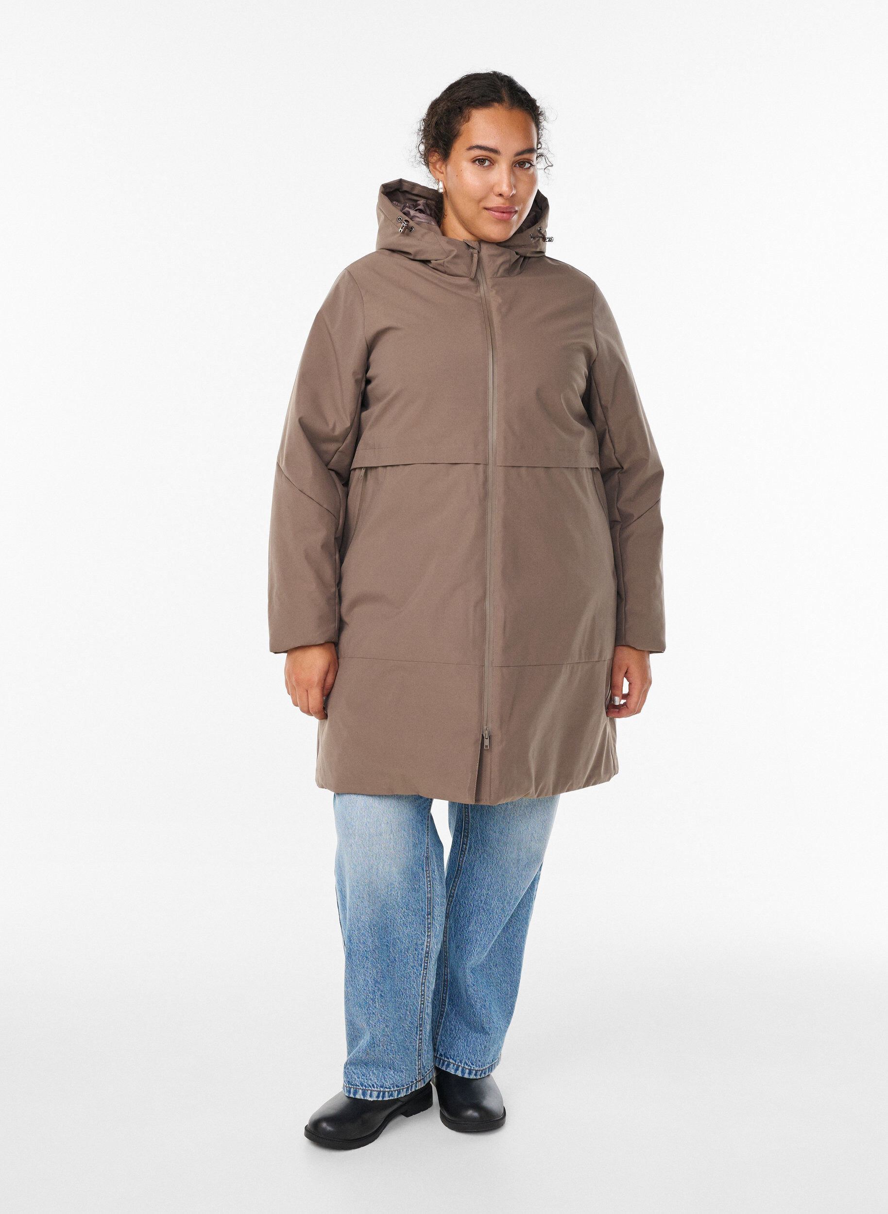 ZizziWinterjas met verstelbare taille, Bruin, Model image number 1