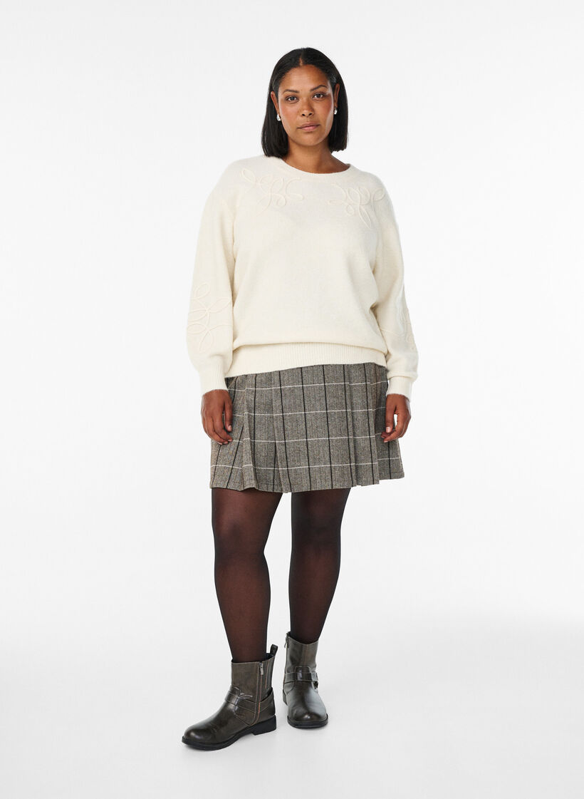 Gebreide blouse met aangehechte koorddetails, Beige, Model image number 1