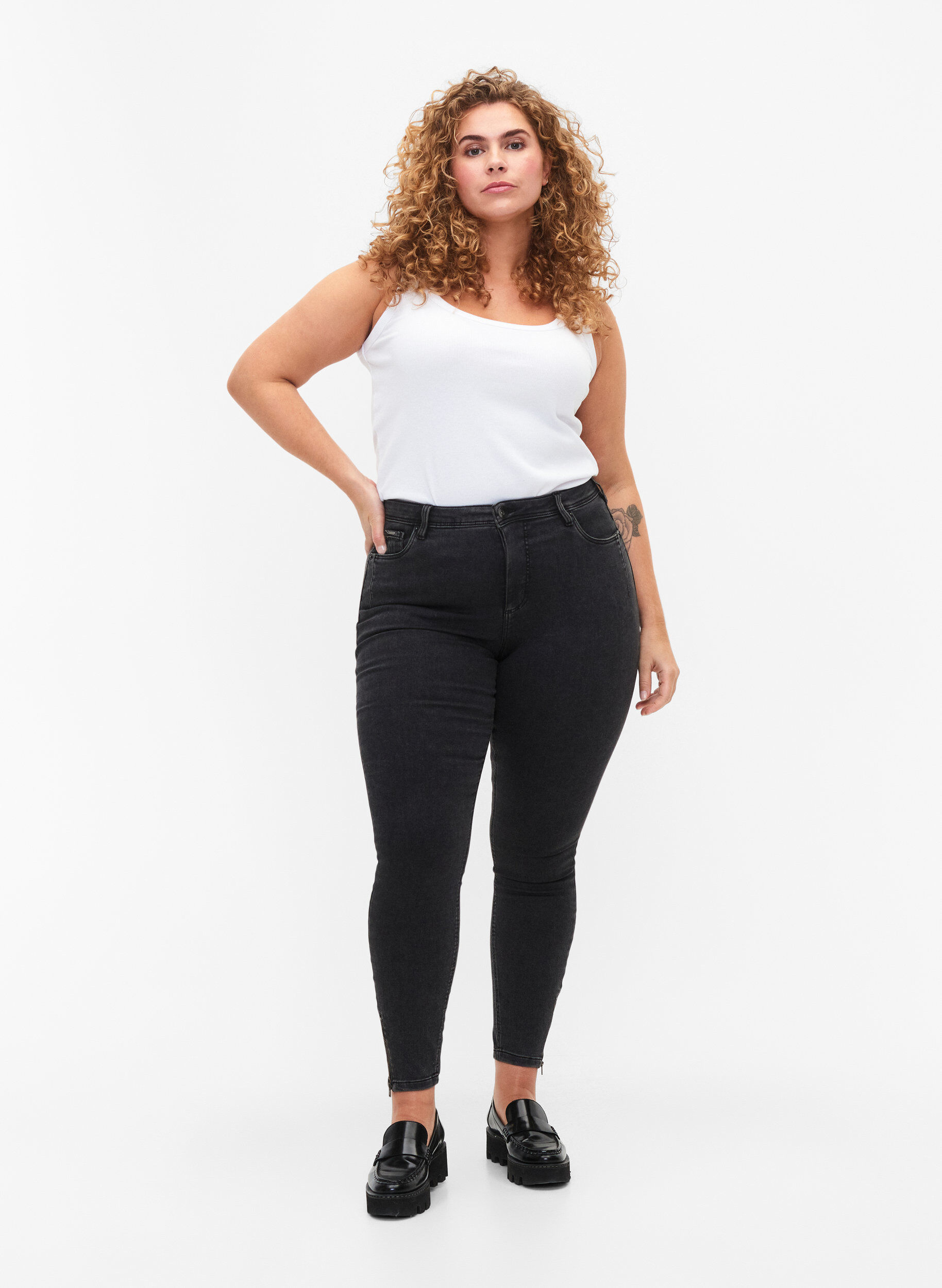 ZizziCropped Amy jeans met rits, Grijs, Model image number 1