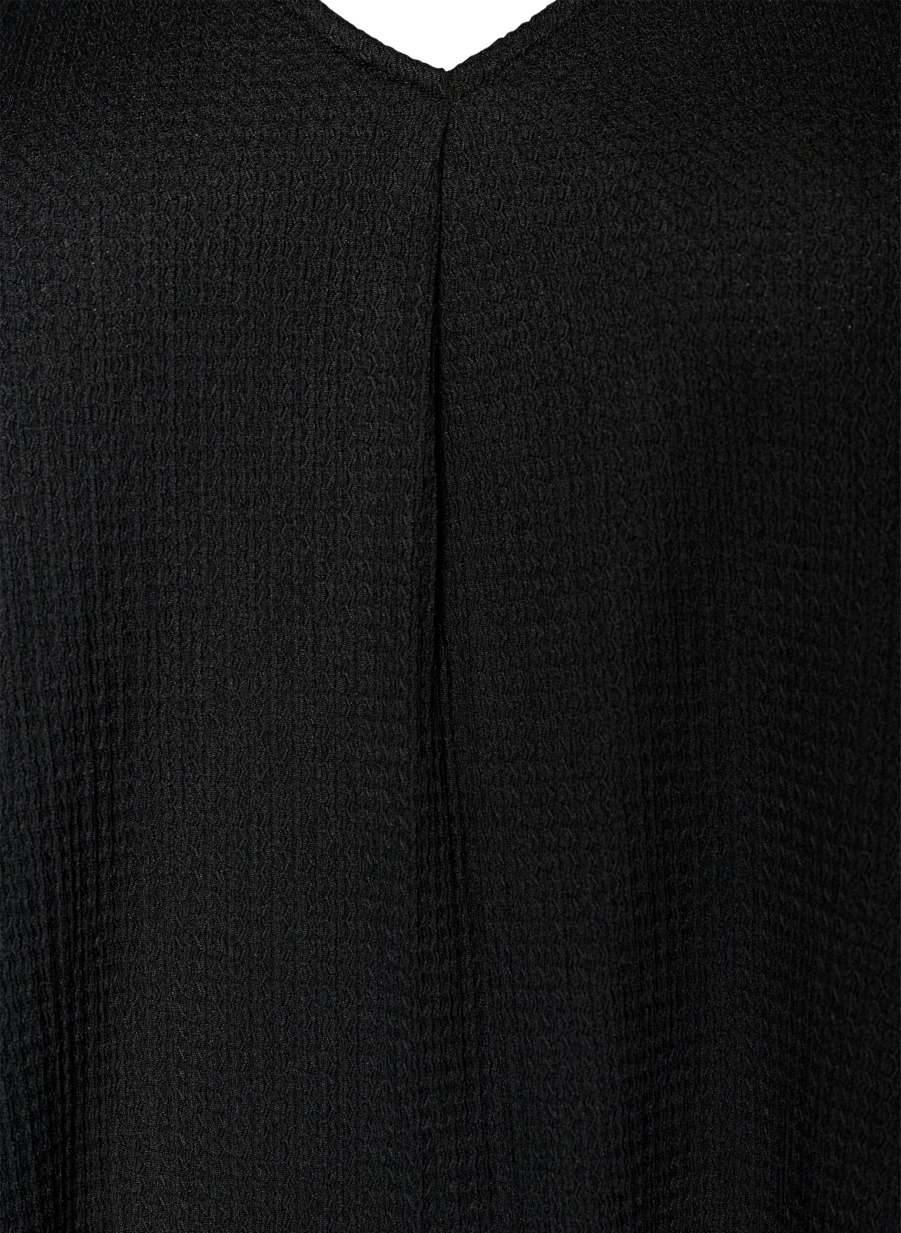 ZizziMidijurk met V-hals en textuur, Zwart, Packshot image number 2