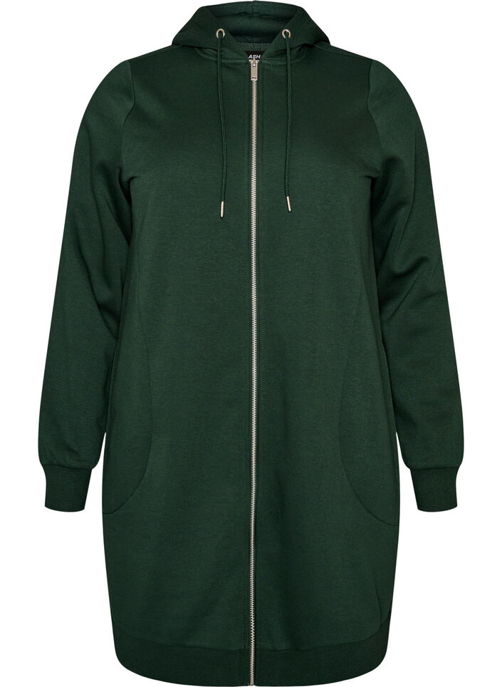 Lange hoodie met ritssluiting en zakken, Groen, Packshot image number 0