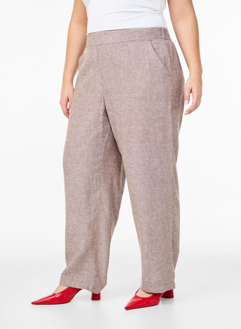 Linnen en viscose broek met losse pasvorm, Fossil , Model