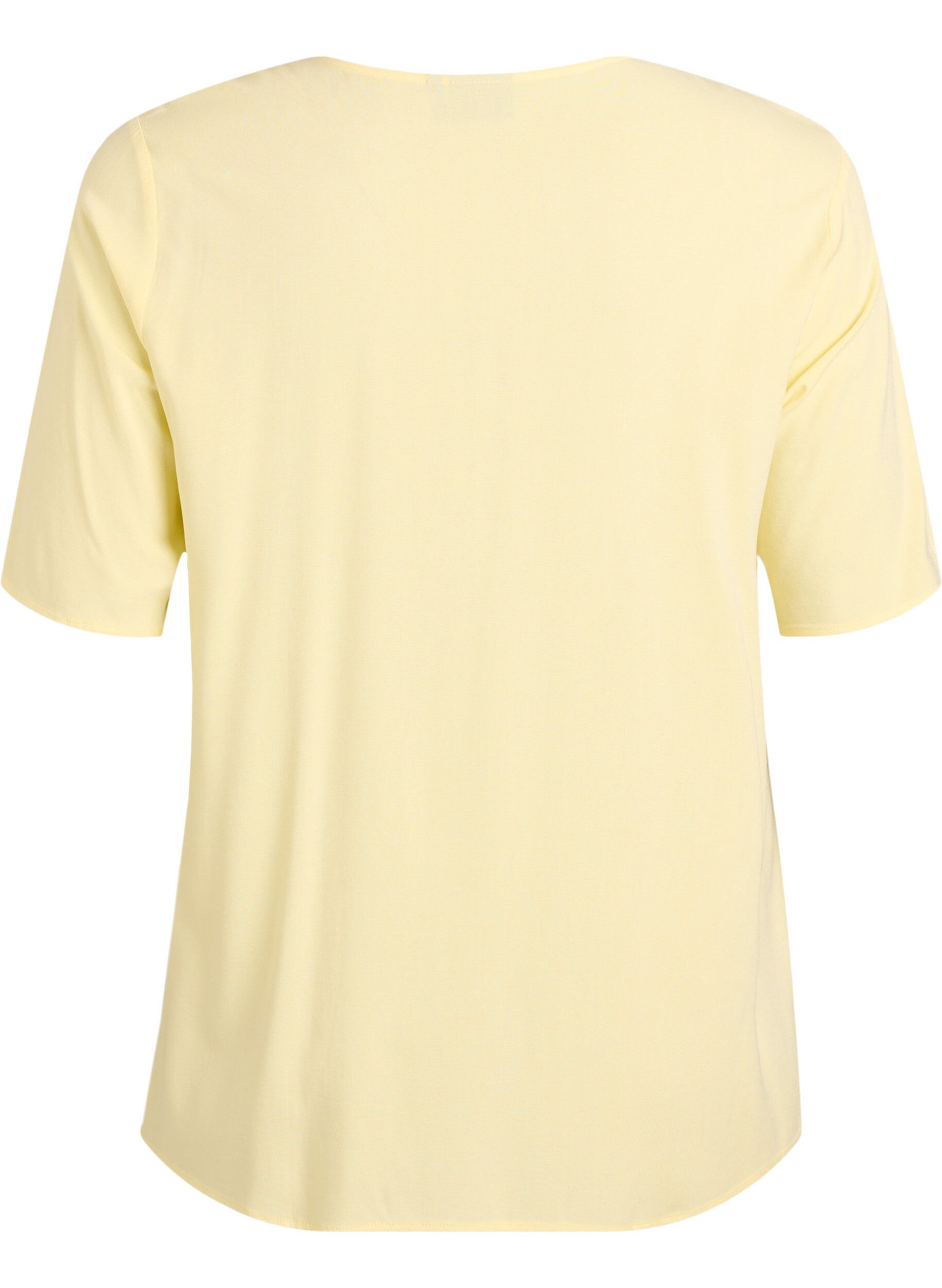 ZizziGeweven blouse met korte mouwen en ronde hals, Geel, Packshot image number 1