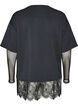 Blouse met mouwen van mesh en kanten bies, Zwart, Packshot image number 1