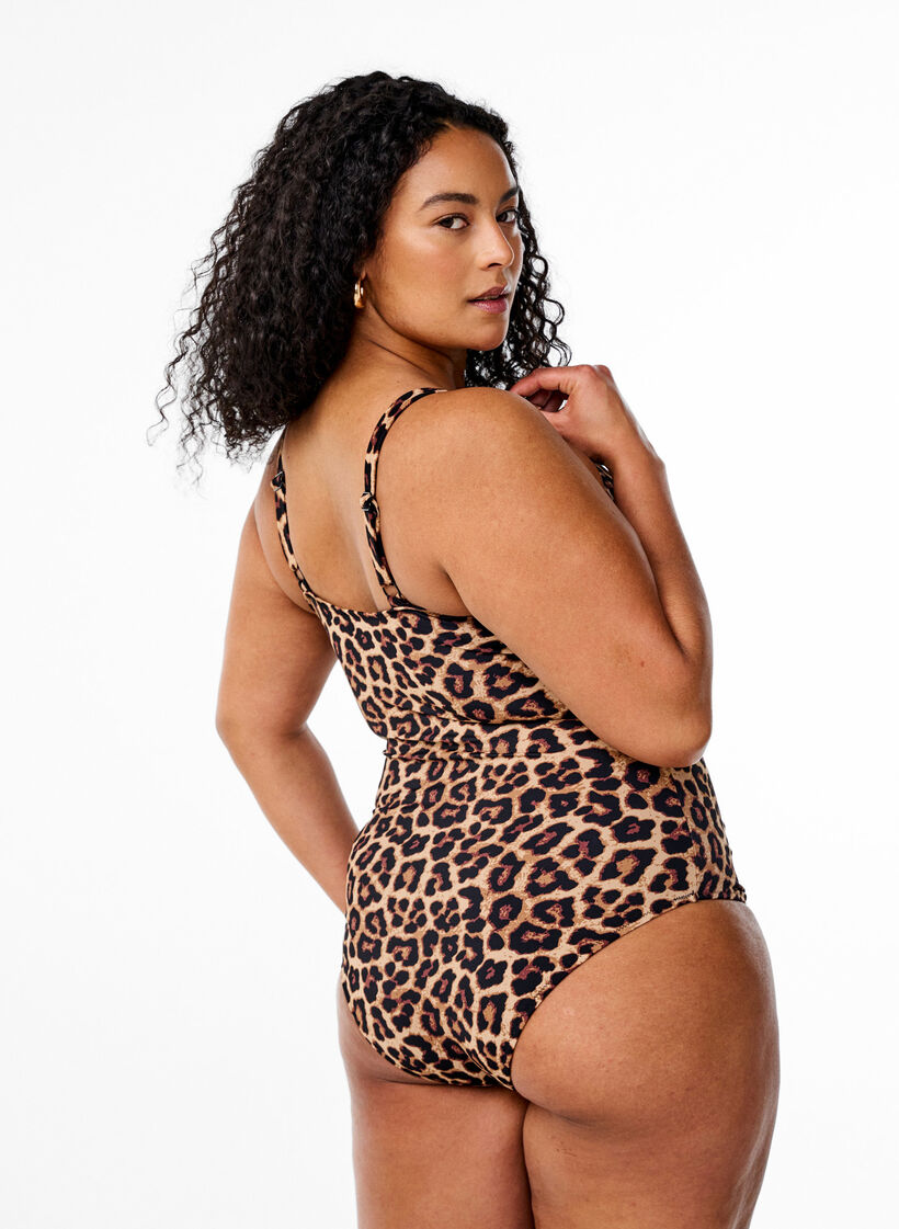 Badpak met dierenprint en stringdetail, Leopard AOP, Model