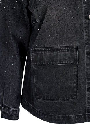 ZizziDenimjas met rhinestones en grote zakken aan de voorkant, Grey Denim, Packshot image number 3