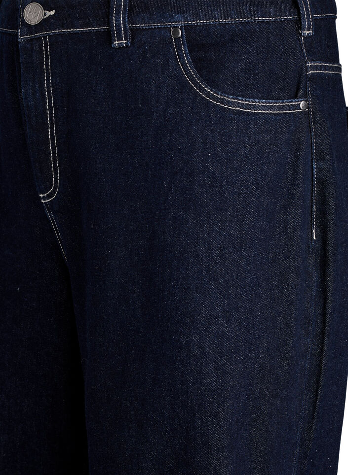 Wide fit jeans met brede omslag en contraststiksels, Blauw, Packshot image number 2