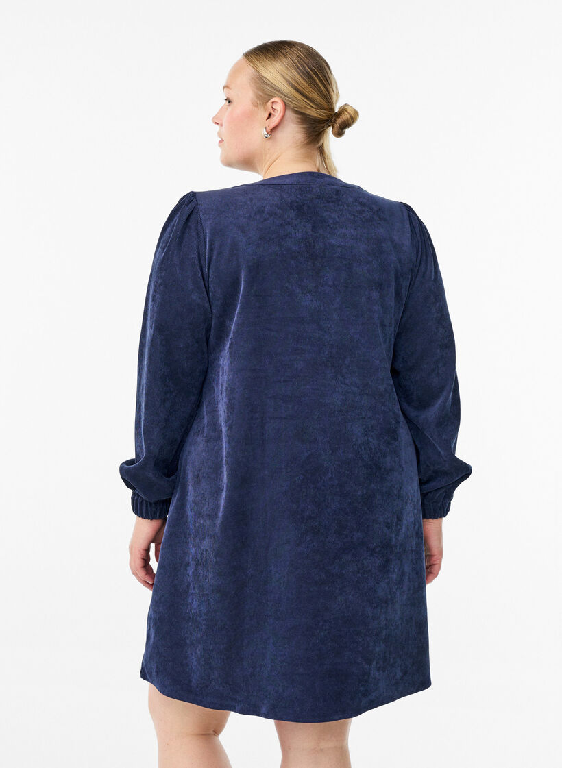 Korte fluwelen jurk met lange mouwen, Peacoat, Model