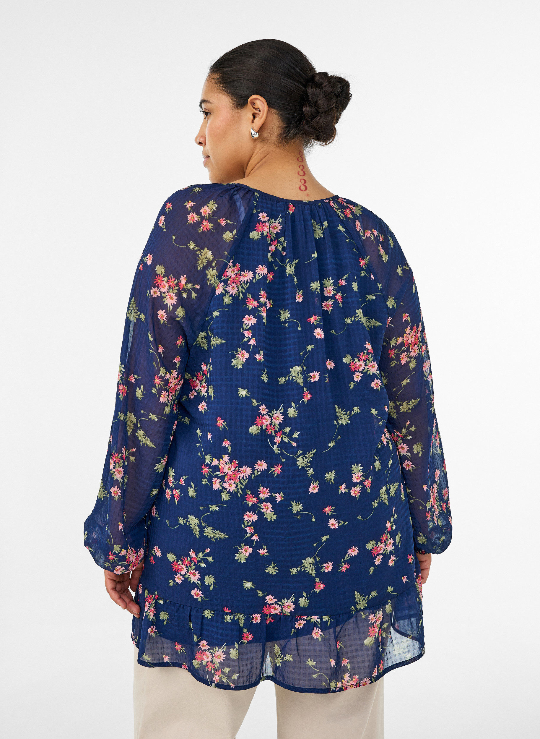 ZizziA-lijn tuniek met bloemenprint, Blauw, Model image number 2