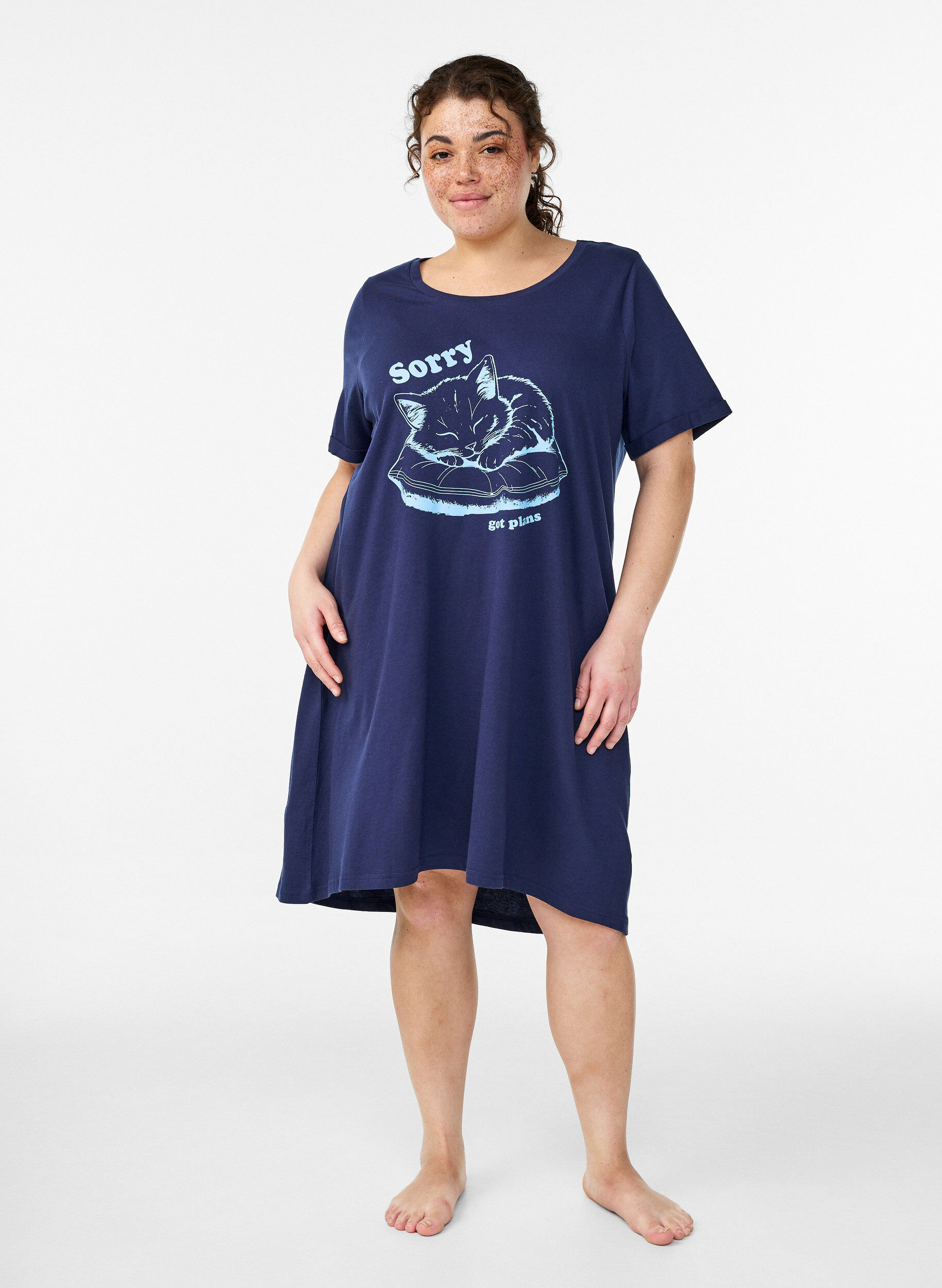 Nachtjapon met korte mouwen van biologisch katoen, Blauw, Model