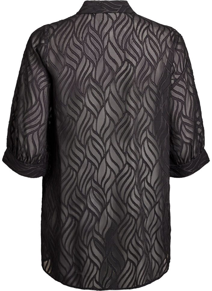 Chiffon tuniek met gestructureerd patroon, Zwart, Packshot image number 1