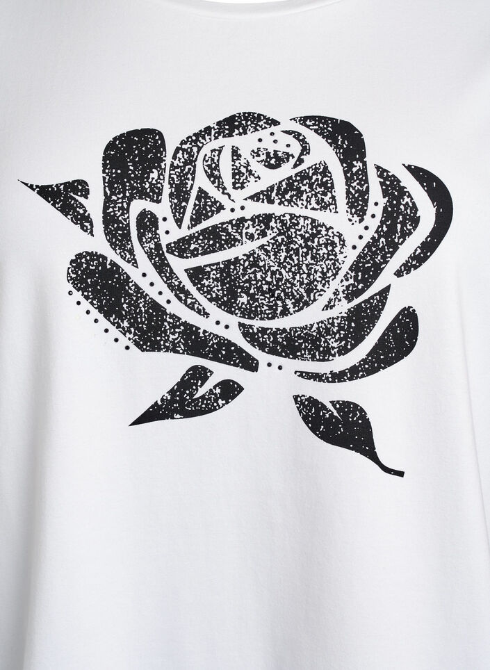 T-shirt in biologisch katoen met bloemenprint, B. White w. Rose, Packshot image number 2