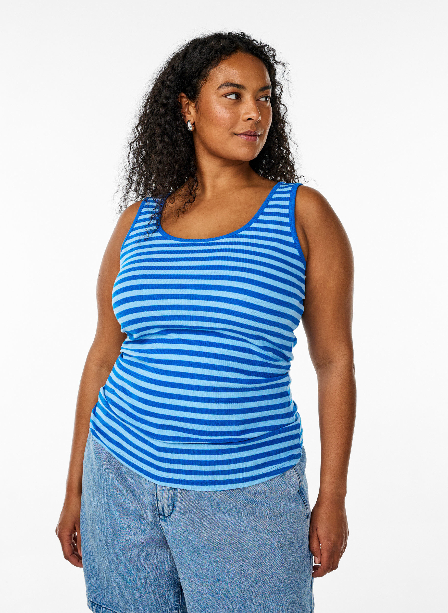 ZizziGestreepte tanktop met een ribstructuur, O. Air Daphne Stripe, Model image number 0