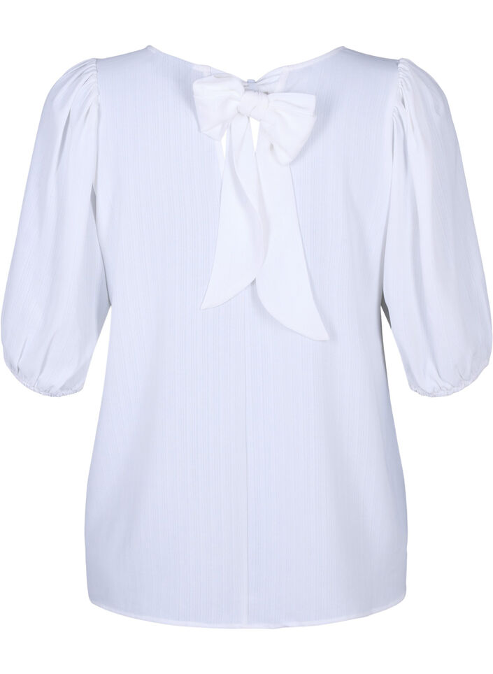 Blouse met korte mouwen en een strik op de rug, Bright White, Packshot image number 1