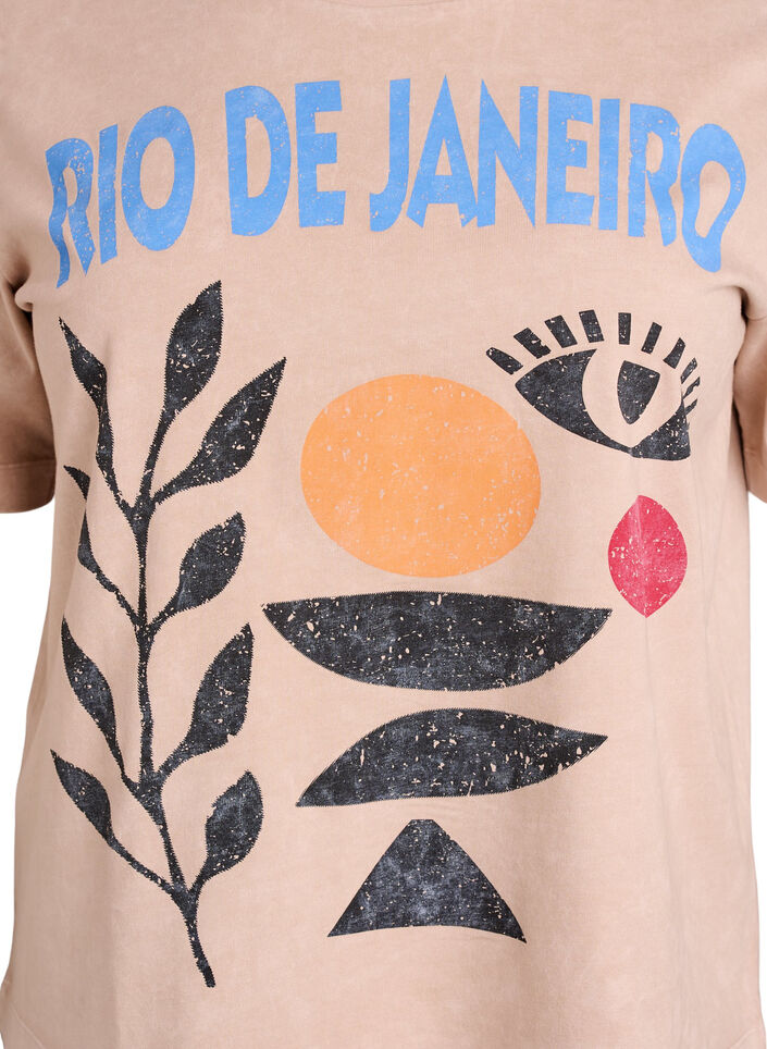 Katoenen T-shirt met print aan de voorkant, Beige, Packshot image number 2