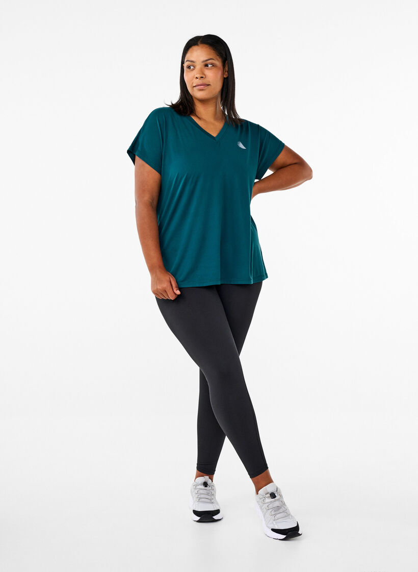 Losse trainingsshirt met v-hals, Groen, Model image number 1