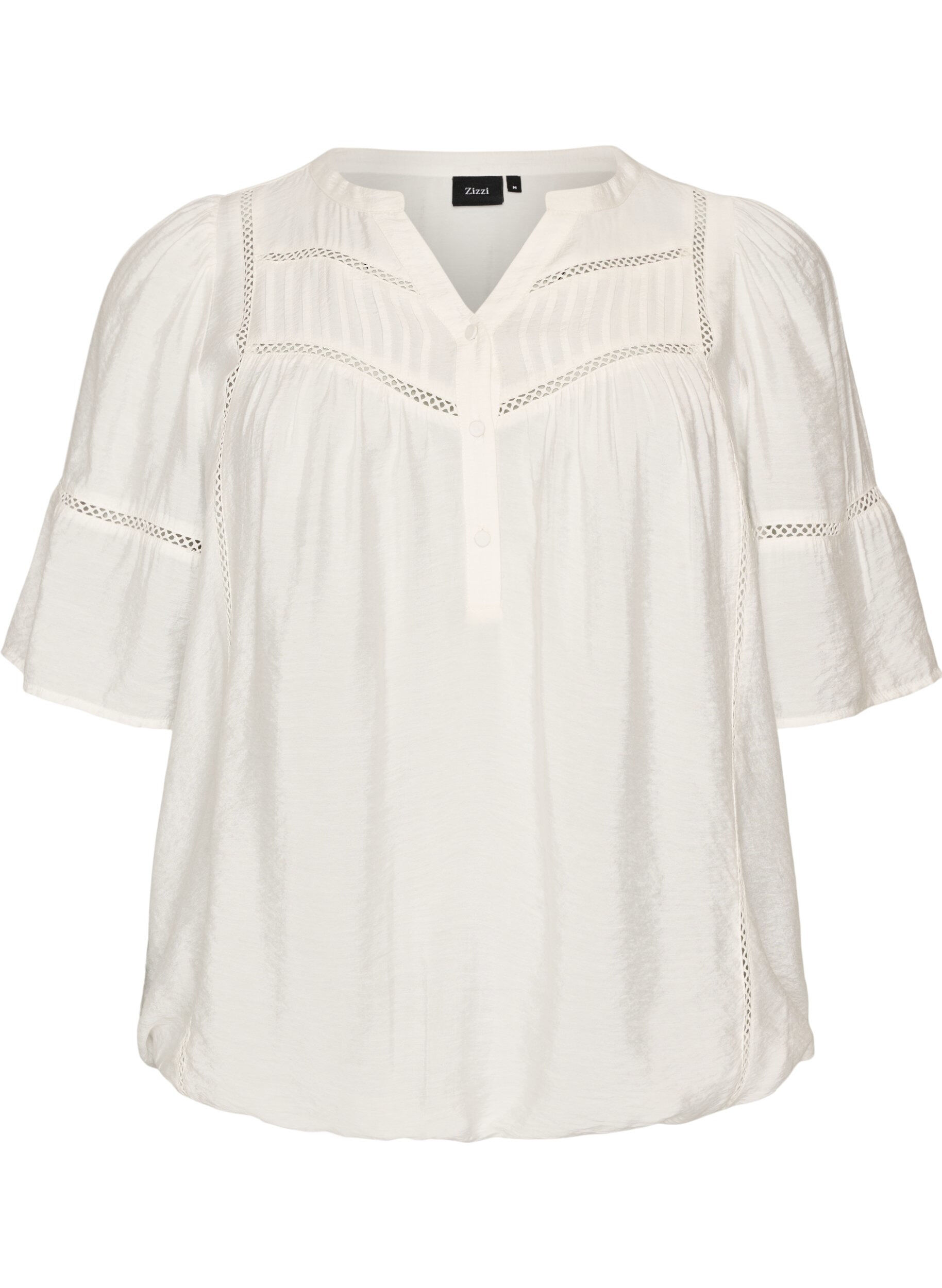 ZizziViscose blouse met plooien en balloneffect, Vanille, Packshot image number 0