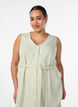 Mouwloze gestreepte midi jurk in linnen en viscose, Groen, Model image number 2