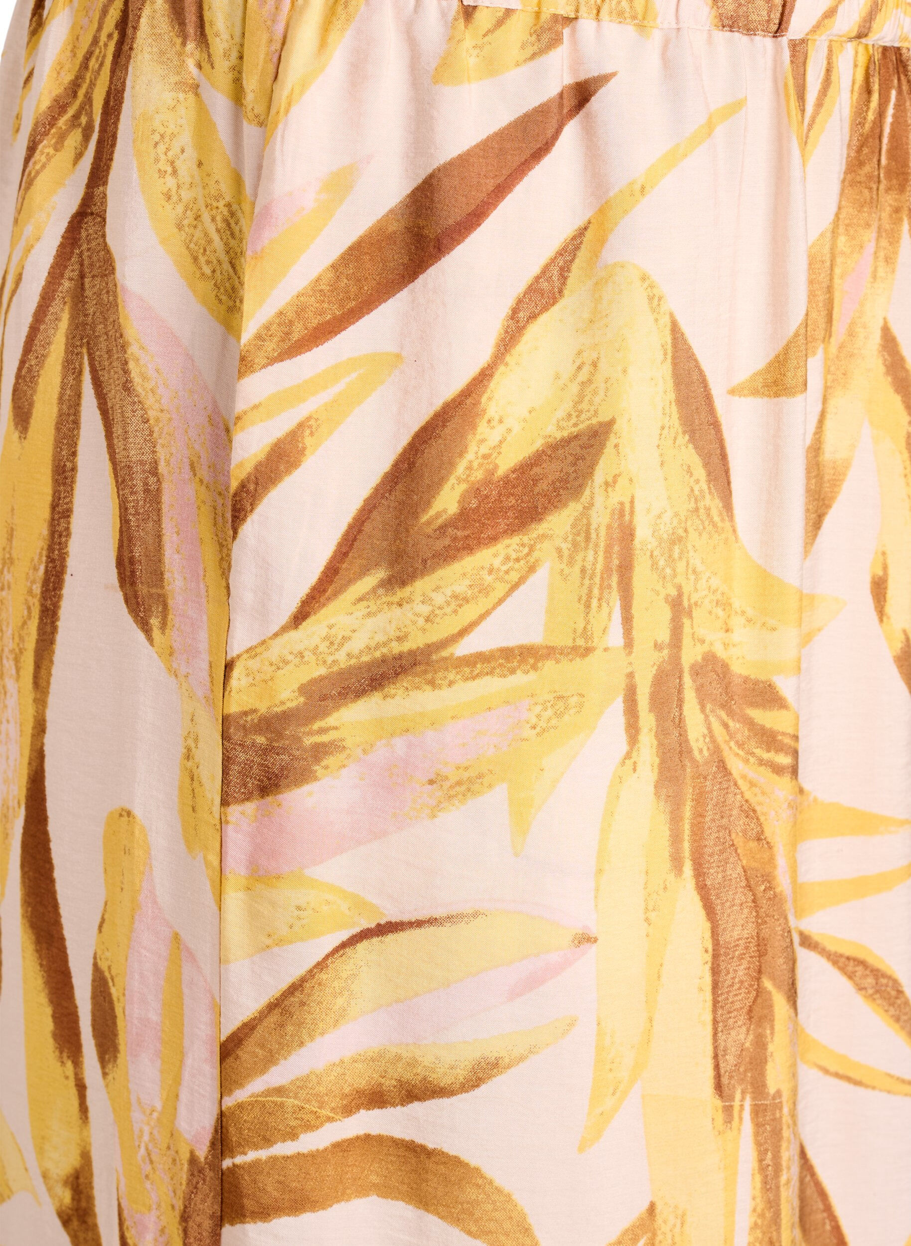 ZizziViscose blouse met bladprint en ruches, Geel, Packshot image number 3