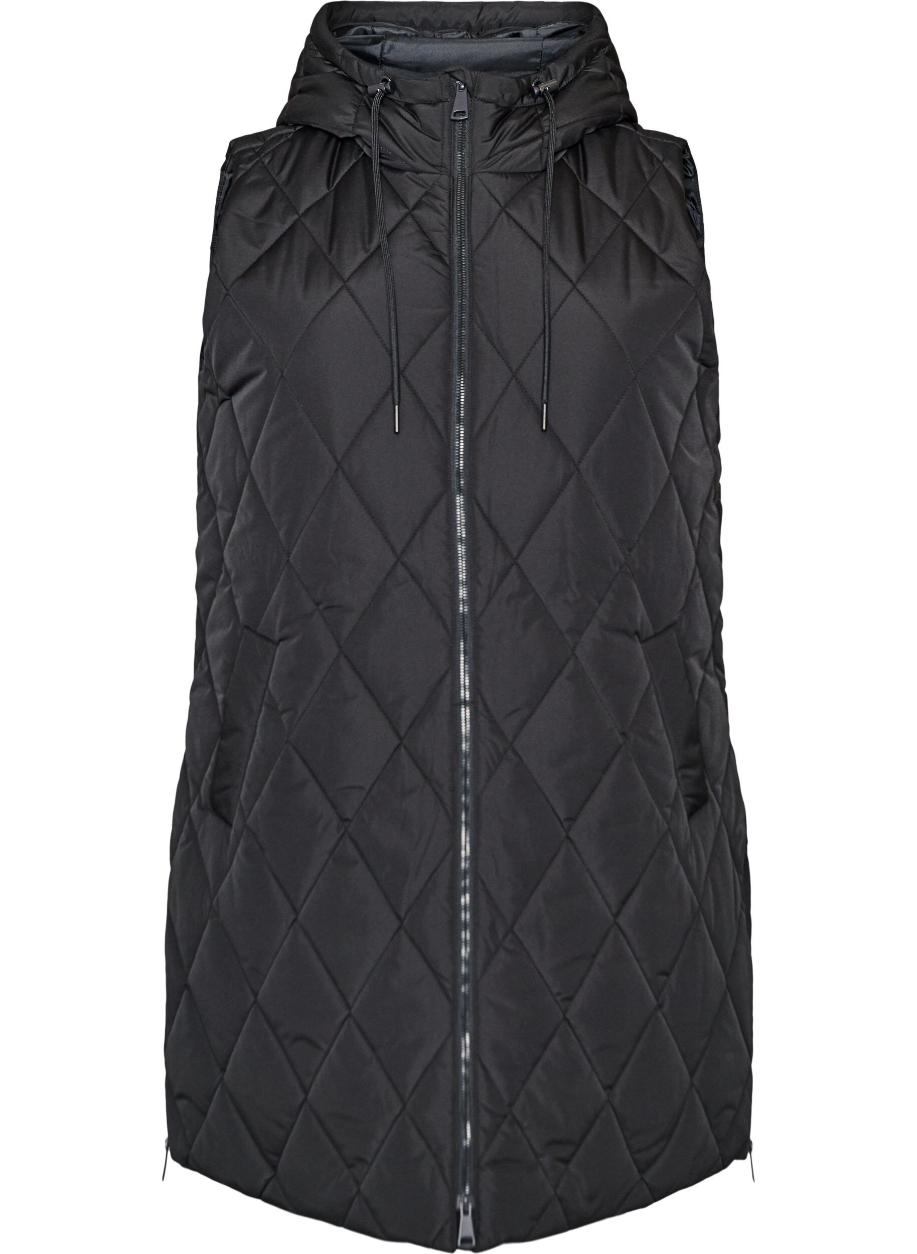 Halflang gewatteerd gilet met capuchon