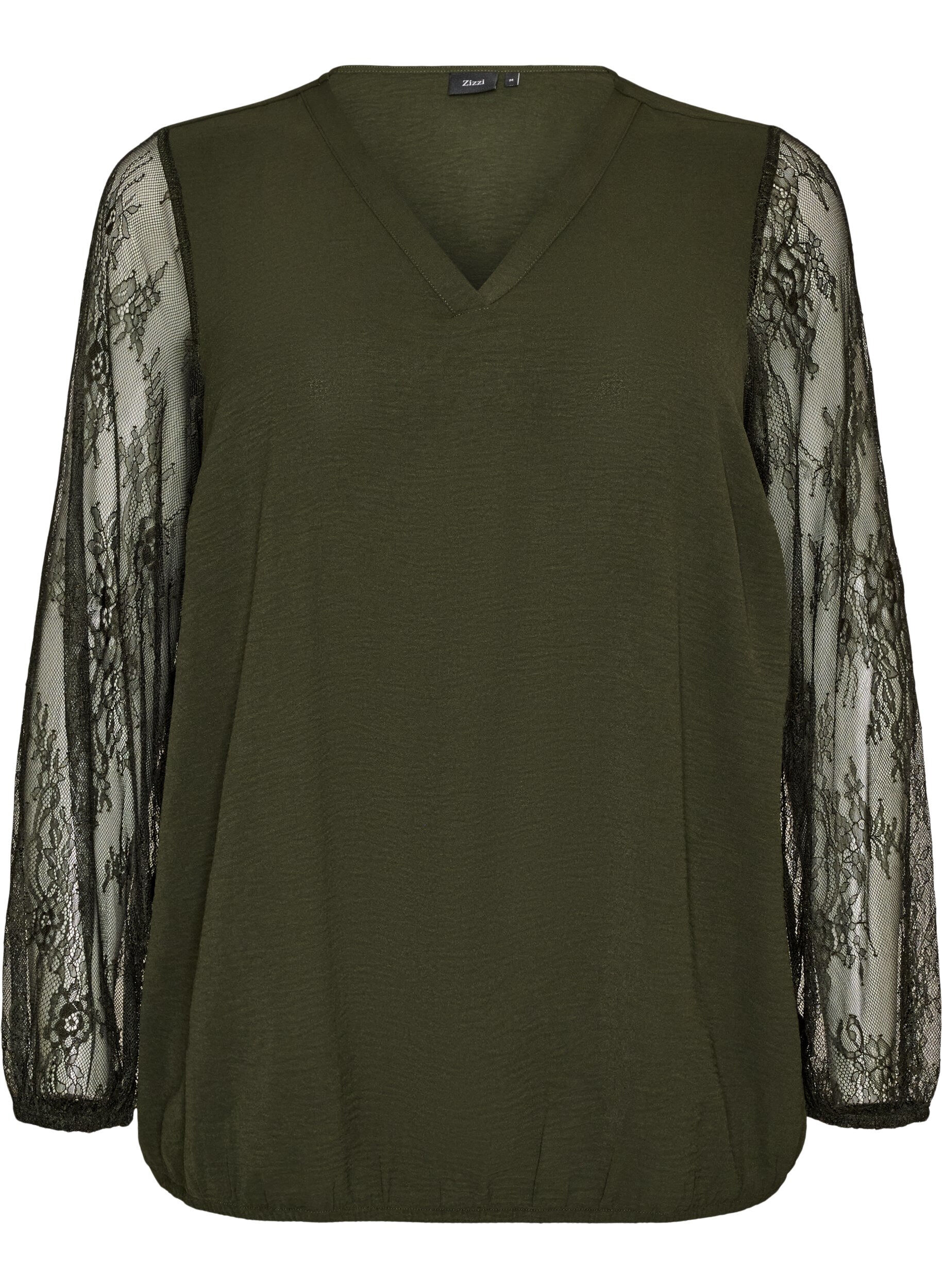 Blouse met kanten mouwen en ballonvorm