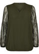 Blouse met kanten mouwen en ballonvorm, Groen, Packshot image number 0
