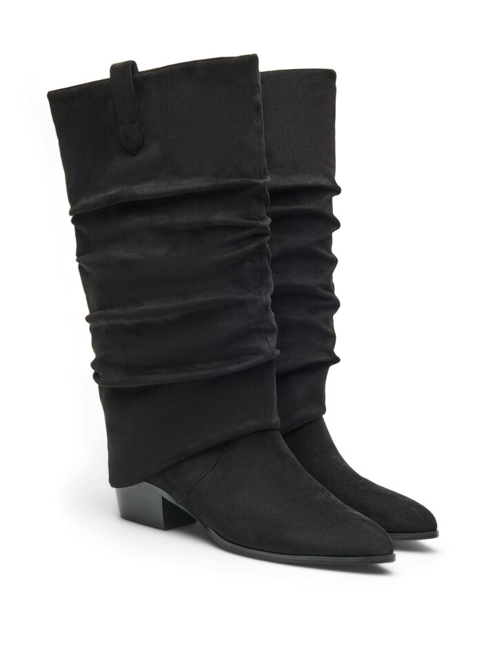 Lange laars met su&egrave;de-look en een afneembare schacht, Zwart, Packshot