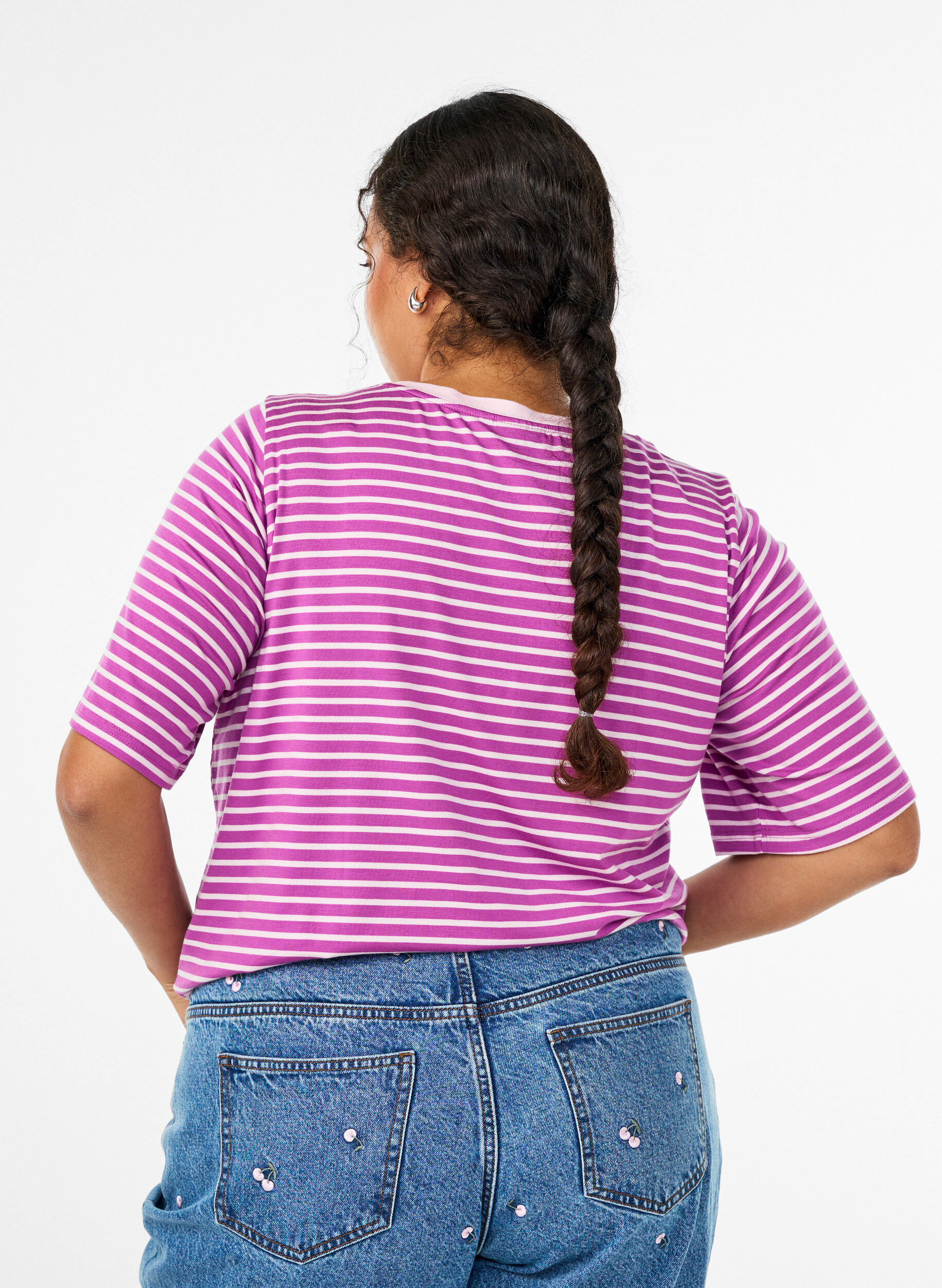 ZizziT-shirt met TENCEL&trade; Lyocell en strepen, Paars, Model image number 2