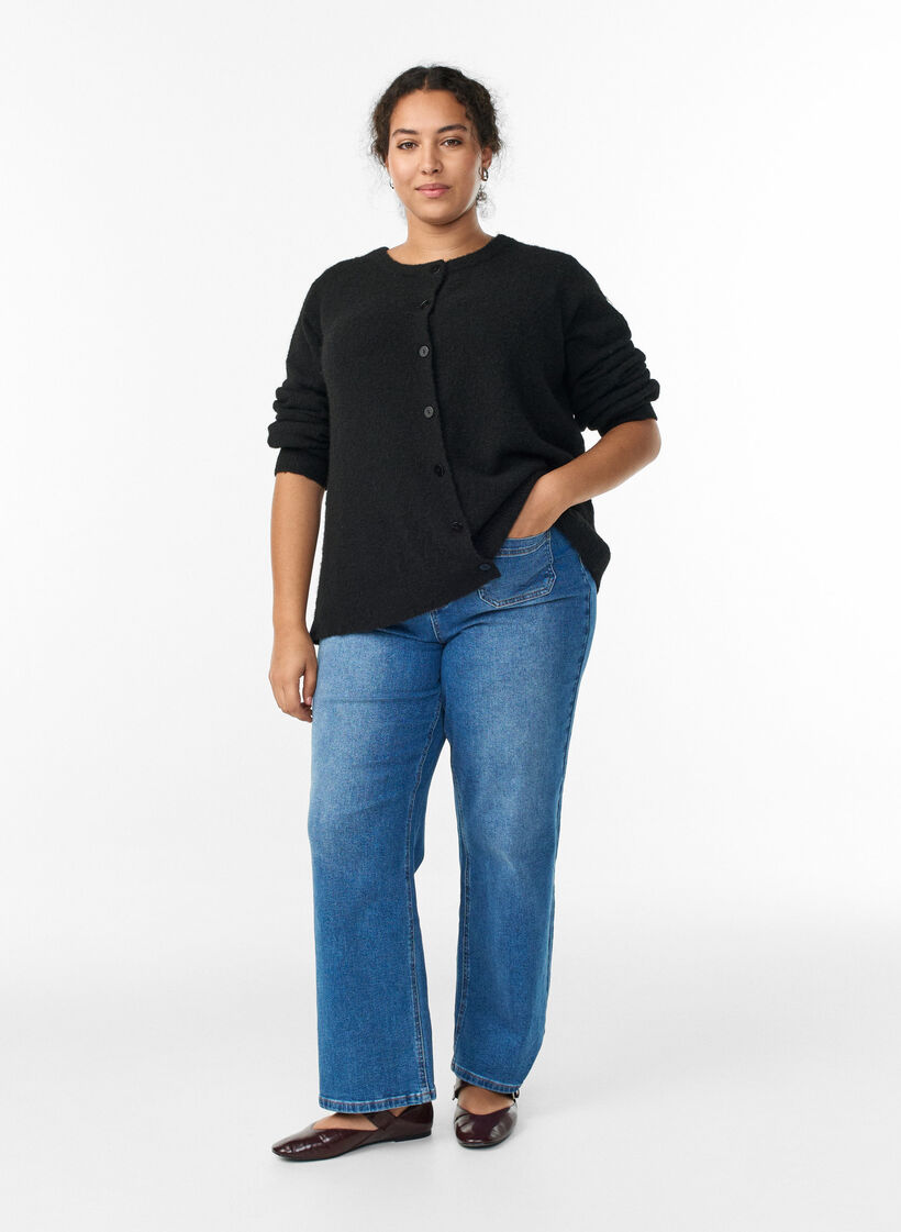 Gebreid vest met wol en knopen, Zwart, Model image number 1