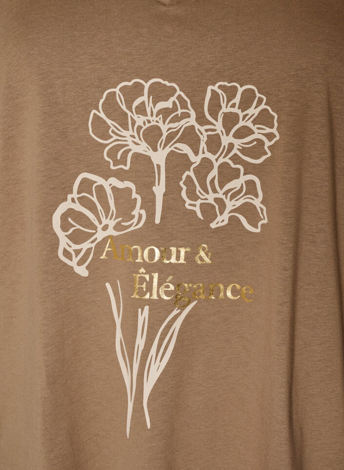 Katoenen T-shirt met V-hals en print aan de voorkant, Bruin, Packshot image number 2