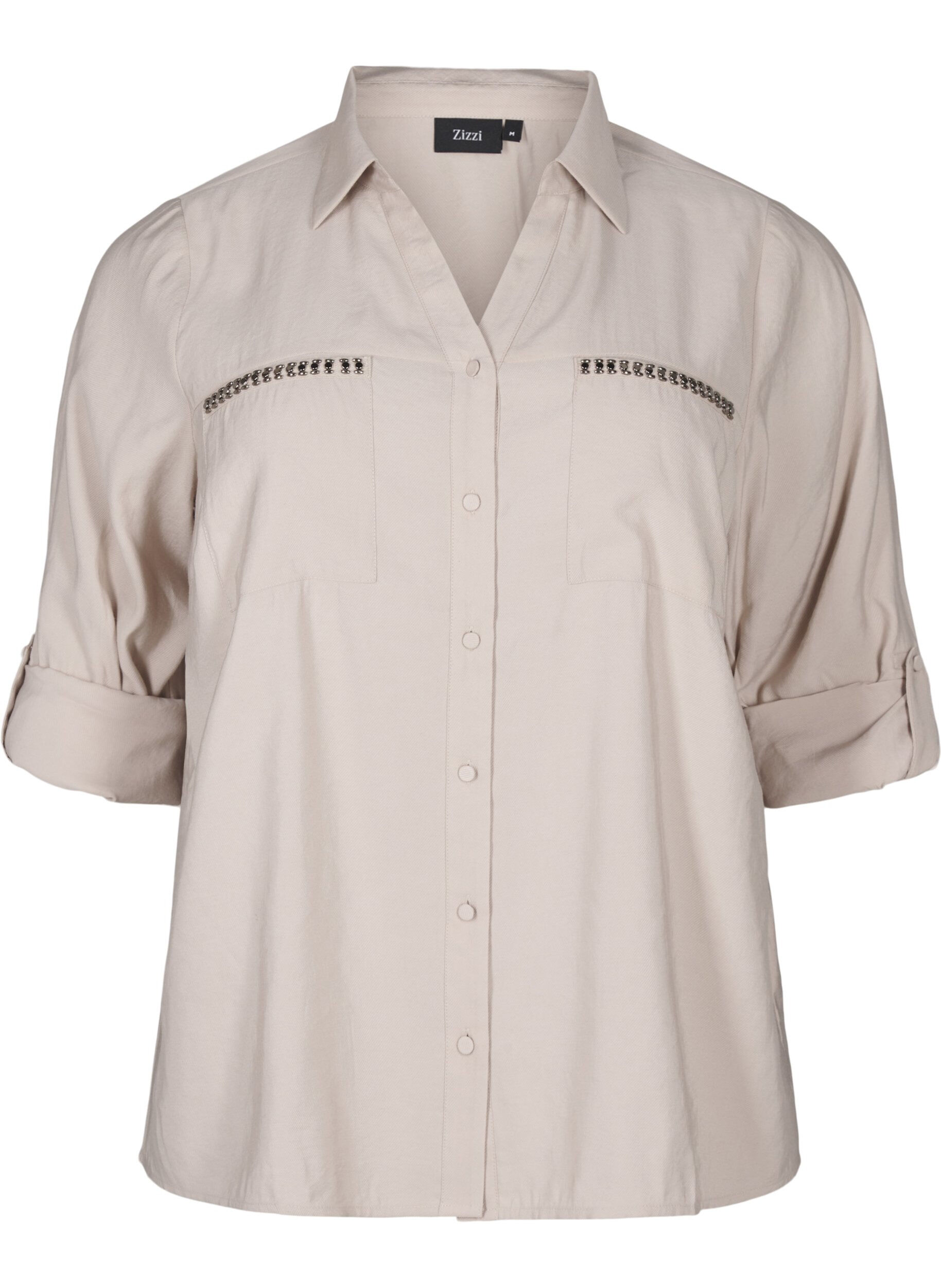ZizziShirt met studs en 3/4 mouwen, Beige, Packshot image number 0