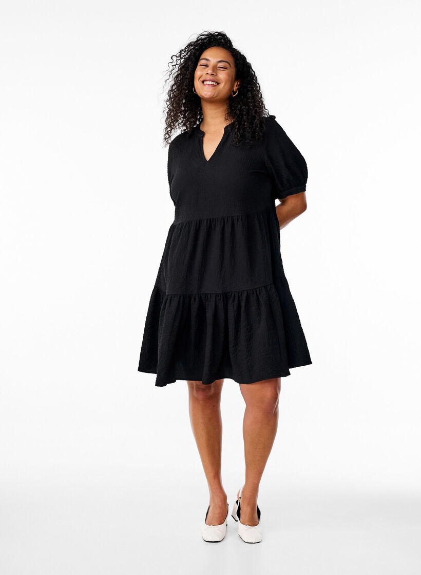 Korte A-lijn jurk, Zwart, Model image number 1