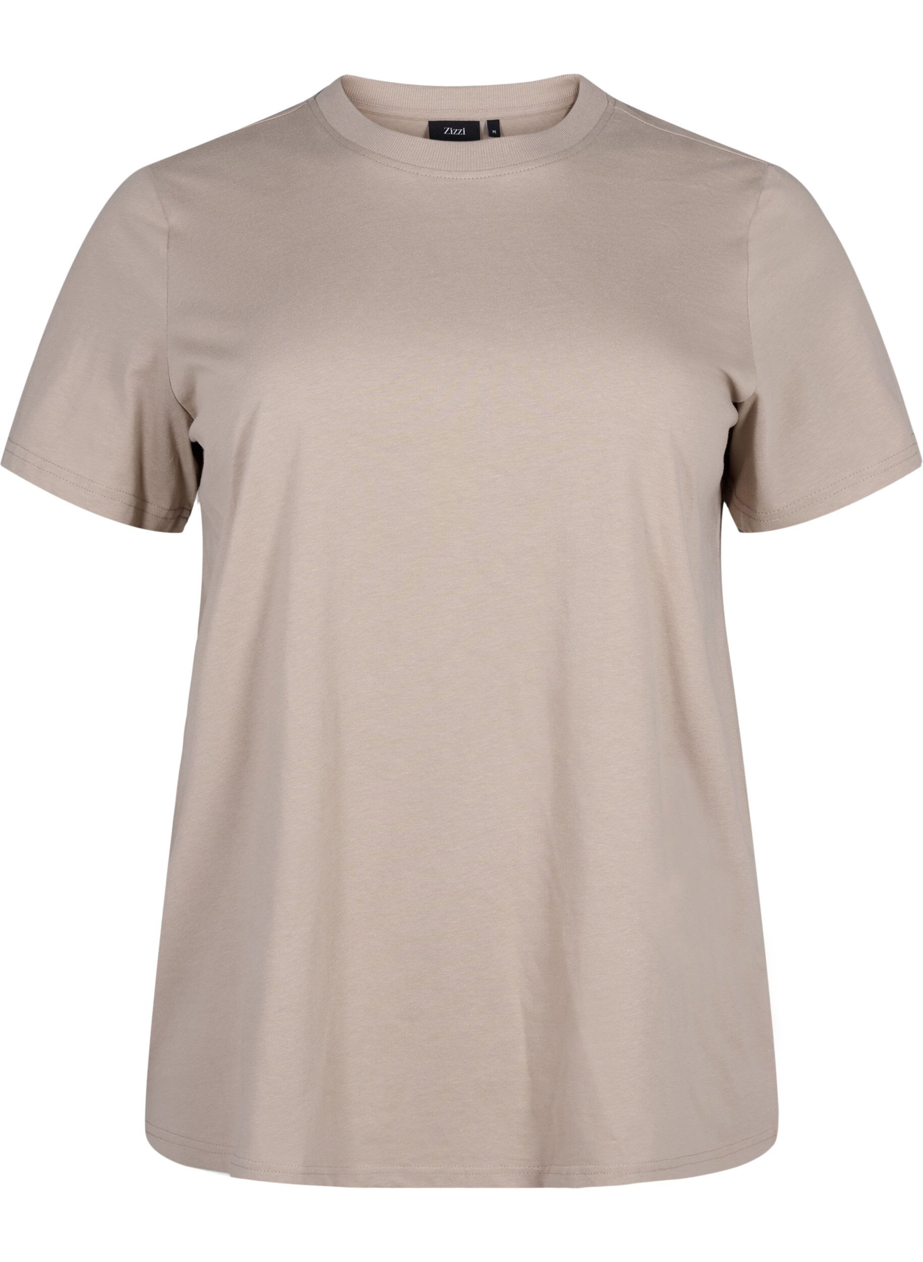 ZizziBasic katoenen T-shirt met ronde hals, Beige, Packshot image number 0