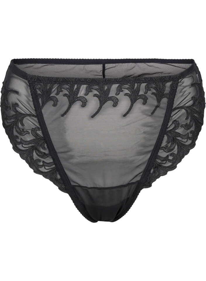 Mesh string met borduurdetails, Black, Packshot