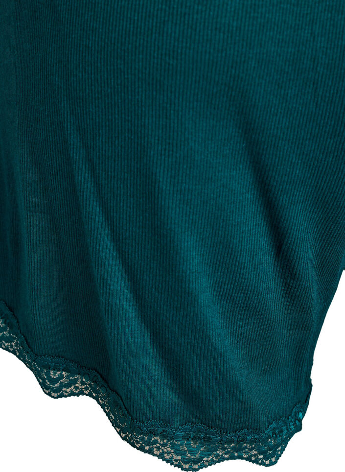 Lichte nachtshorts met ribde structuur en kanten afwerking, Groen, Packshot image number 3