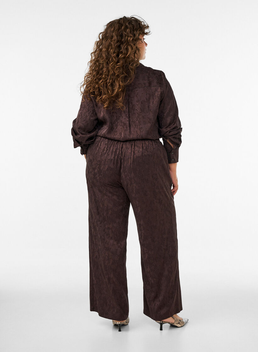 Losse broek met paisleypatroon en hoge taille, Bruin, Model image number 1