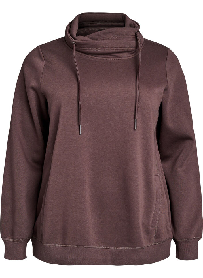 FLASH - Sweatshirt met hoge kraag en zakken, Bruin, Packshot image number 0