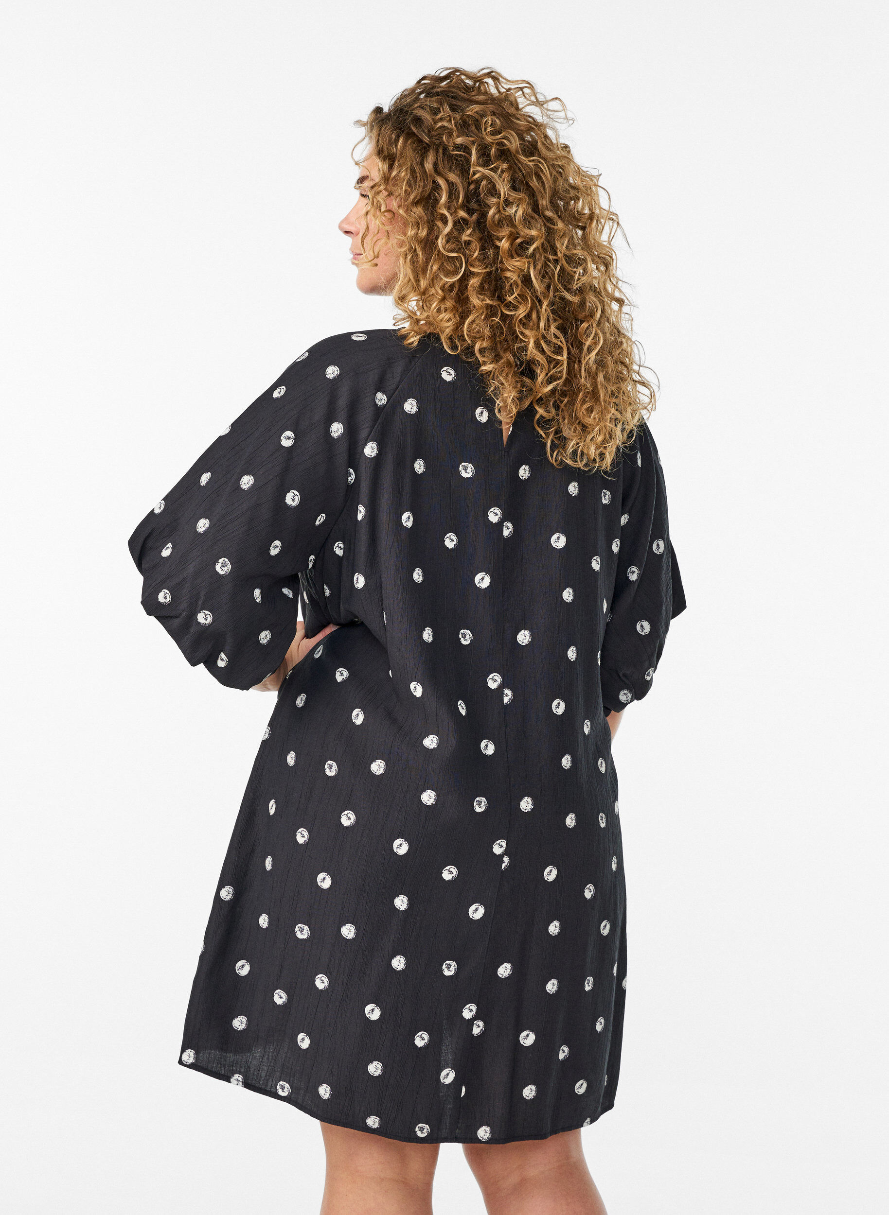 ZizziKorte viscose jurk met ballonmouwen, 9990, Model image number 2