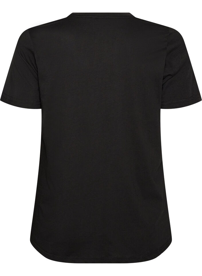 Katoenen T-shirt met tekstbadge, Zwart, Packshot image number 1