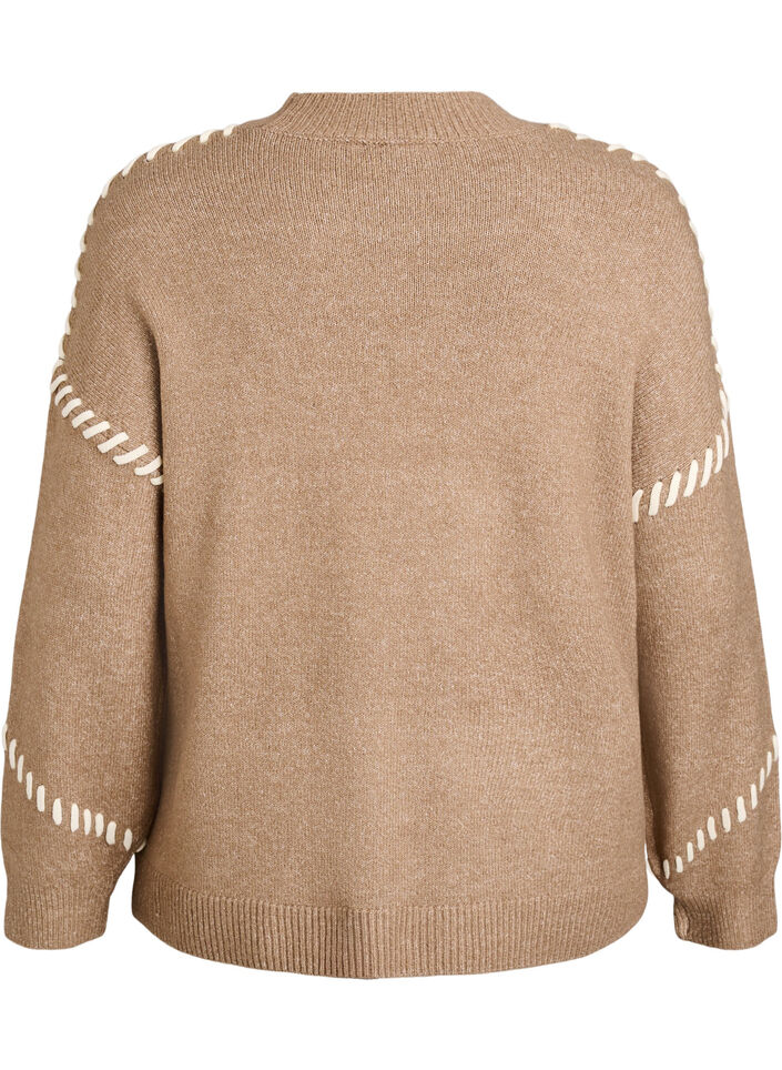 Jumper met decoratieve stiksels, Bruin, Packshot image number 1