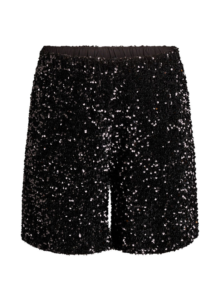 High-waisted pailletten shorts, Zwart, Packshot image number 0
