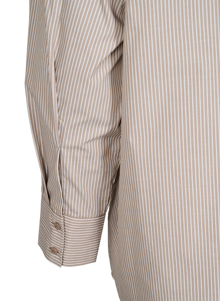 Losse shirt met lange mouwen en strepen, Fossil/White Stripe, Packshot