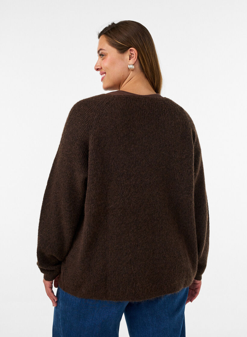 Gebreide blouse met V-hals en raglanmouwen, Bruin, Model image number 2