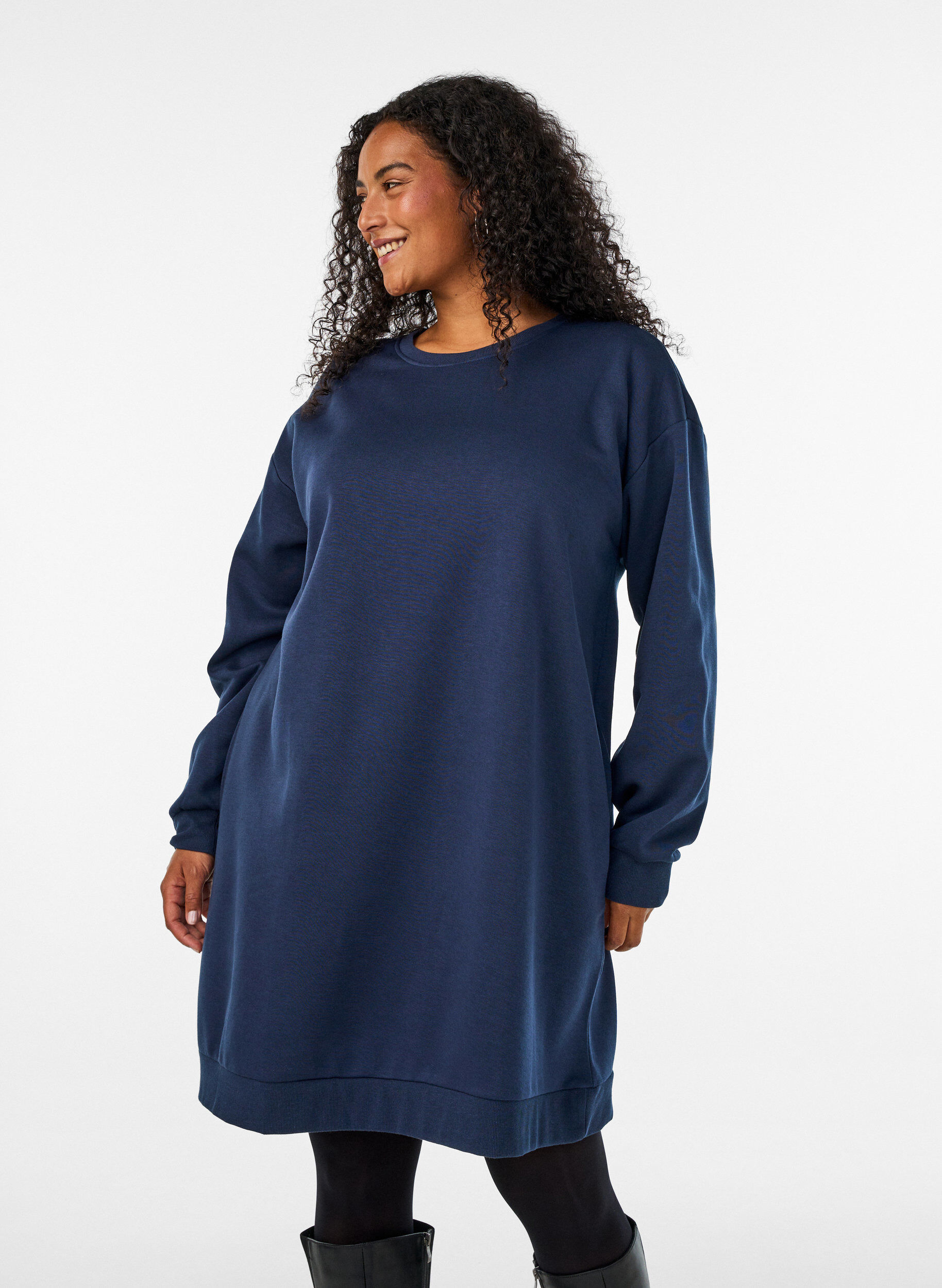 Losse sweatshirtjurk met zakken, Blauw, Model
